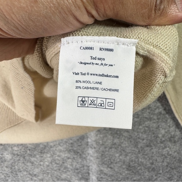 Ted Baker Beige Wool Cashmere Sweater Size M Classic Knit Pullover with Flaw - Picture 5 of 13